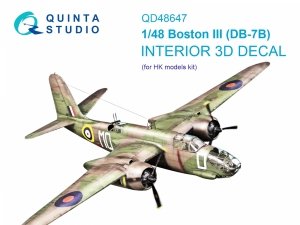 Quinta Studio QD48647 Boston III (DB-7B) 3D-Printed & coloured Interior on decal paper (HK models) 1/48