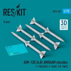 RESKIT RS72-0407 AIM-120 (A,B) AMRAAM missiles (4 pcs) (3D Printed) 1/72