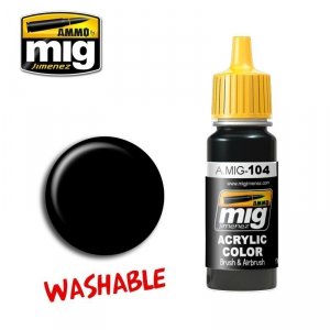 Ammo of Mig Jimenez 0104 WASHABLE BLACK 17ml