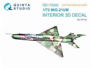 Quinta Studio QD+72242 MiG-21UM 3D-Printed & coloured Interior on decal paper ( KP )( with 3D-printed resin parts ) 1/72