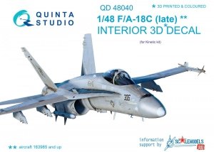 Quinta Studio QD48040 F/A-18С (late) 3D-Printed & coloured Interior on decal paper (for Kinetic) 1/48