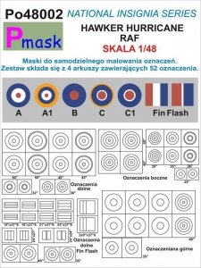 P-Mask PO48002 MASKI DO MALOWANIA OZNACZEŃ HAWKER HURRICANE RAF (1:48)