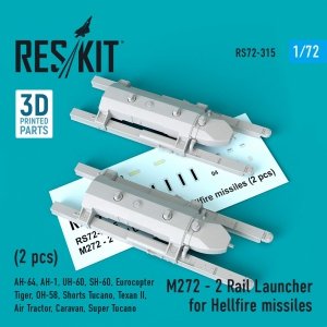 RESKIT RS72-0315 M272 - 2 RAIL LAUNCHER FOR HELLFIRE MISSILES (2 PCS) 1/72
