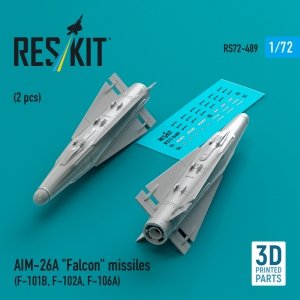 RESKIT RS72-0489 AIM-26A Falcon missiles (2 pcs) (F-101B, F-102A, F-106A) (3D Printed) (1/72)