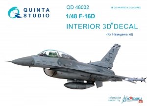 Quinta Studio QD48032 F-16D 3D-Printed & coloured Interior on decal paper (for Hasegawa kit) 1/48