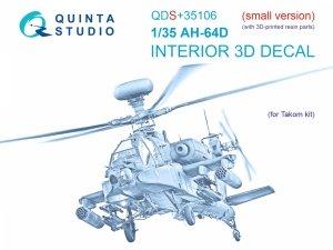 Quinta Studio QDS+35106 AH-64D 3D-Printed & coloured Interior on decal paper (Takom) (Small version) (with 3D-printed resin parts) 1/35