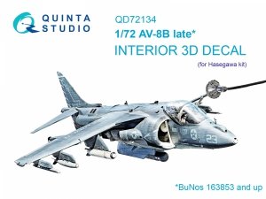 Quinta Studio QD72134 AV-8B late 3D-Printed coloured Interior on decal paper (Hasegawa) 1/72
