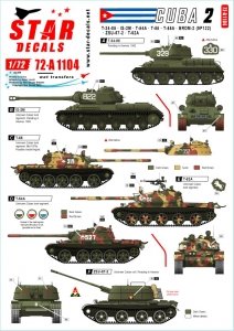 Star Decals 72-A1104 Tanks & AFVs in Cuba # 2. T-34/85, IS-2M, T-54A, T-55, T-55A, T-62A, ZSU-57-2, BRDM-2 (9P122). 1/72