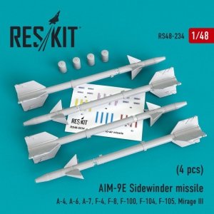 RESKIT RS48-0234 AIM-9E Sidewinder  missile (4 pcs) 1/48