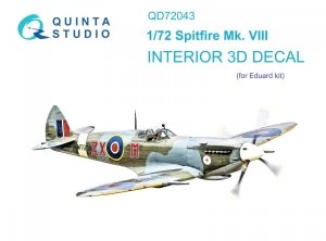 Quinta Studio QD72043 Spitfire Mk.VIII 3D-Printed & coloured Interior on decal paper (Eduard) 1/72
