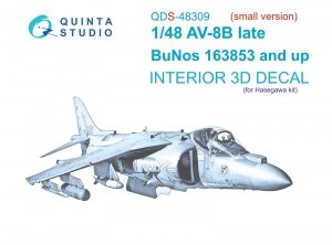 Quinta Studio QDS48309 AV-8B Late 3D-Printed & coloured Interior on decal paper (Hasegawa) (Small version) 1/48