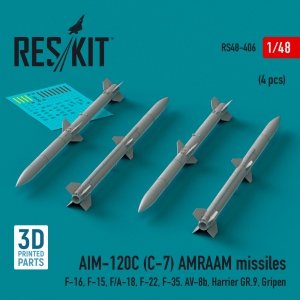RESKIT RS48-0406 AIM-120C (C-7) AMRAAM missiles (4 pcs) (3D Printed) 1/48