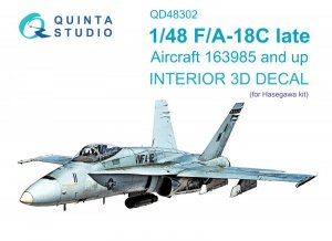 Quinta Studio QD48302 F/A-18C late 3D-Printed & coloured Interior on decal paper (Hasegawa) 1/48