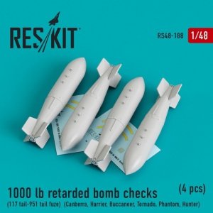 RESKIT RS48-0188 1000 lb retarded bomb checks (117 tail-951 tail fuze) 1/48