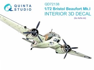 Quinta Studio QD72138 Bristol Beaufort Mk.I 3D-Printed coloured Interior on decal paper (Airfix) 1/72