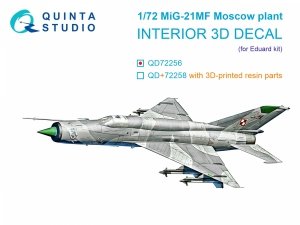 Quinta Studio QD72256 MiG-21MF (Moscow plant) 3D-Printed & coloured Interior on decal paper (Eduard) 1/72