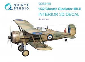 Quinta Studio QD32135 Gloster Gladiator Mk II 3D-Printed & coloured Interior on decal paper (ICM) 1/32
