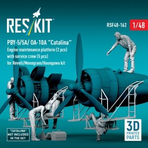 RESKIT RSF48-0162 PBY-5/5A/ OA-10A Catalina Engine maintenance platform (2 pcs) with service crew (5 pcs) for Revell/Monogram/Hasegawa kit (3D Printed) (1/48)