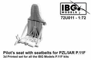 IBG 72U011 Pilot's Seat w/Seatbelts for PZL/IAR P.11F -3D Printed Set 1/72