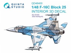 Quinta Studio QD48400 F-16C block 25 3D-Printed & coloured Interior on decal paper (Kinetic 2022 tool) 1/48