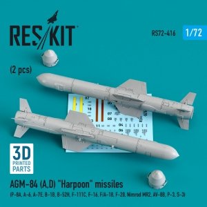 RESKIT RS72-0416 AGM-84 (A,D) HARPOON MISSILES (2 PCS) (3D PRINTED) 1/72