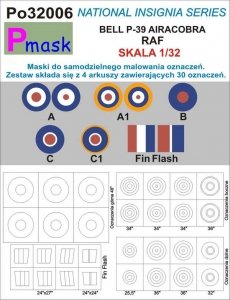 P-Mask PO32006 MASKI DO MALOWANIA OZNACZEŃ AIRACOBRA RAF (1:32)