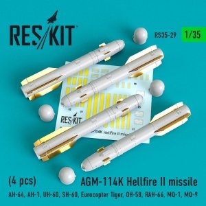 RESKIT RS35-0029 AGM-114K HELLFIRE II MISSILES (4 PCS) 1/35