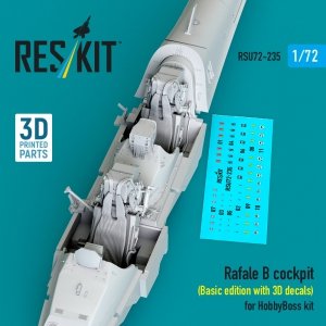 RESKIT RSU72-0235 Rafale B cockpit (Basic edition with 3D decals) for HobbyBoss kit (3D Printed) (1/72)