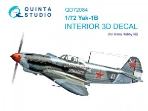 Quinta Studio QD72084 Yak-1B 3D-Printed & coloured Interior on decal paper (Arma Hobby) 1/72