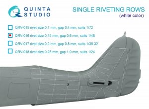 Quinta Studio QRV-016 Single riveting rows (rivet size 0.15 mm, gap 0.6 mm, suits 1/48 scale), White color, total length 6.2 m/20 ft