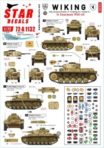 Star Decals 72-A1132 Wiking # 4. 5. SS-Wiking in Caucasus 1942-43. Pz II Ausf F, Pz.Bef.Wg III Ausf H and Pz III Ausf J. 1/72