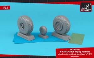 Armory Models AW32317 B-17B/C/D/E/F Flying Fortress wheels w/ weighted tyres type “a” (GY) PE hubcaps 1/32