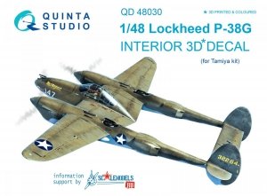 Quinta Studio QD48030 P-38G 3D-Printed & coloured Interior on decal paper (for Tamiya kit) 1/48