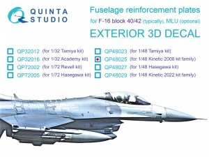Quinta Studio QP48025 F-16 block 40/42 reinforcement plates (Kinetic 2008 tool) 1/48