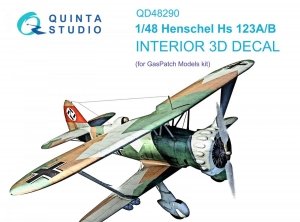 Quinta Studio QD48290 Henschel Hs 123A/B 3D-Printed & coloured Interior on decal paper (GasPatch models) 1/48