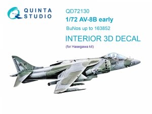 Quinta Studio QD72130 AV-8B early 3D-Printed coloured Interior on decal paper (Hasegawa) 1/72