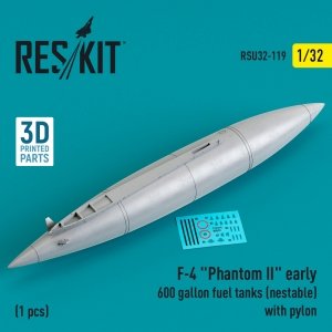 RESKIT RSU32-0119 F-4 PHANTOM II EARLY 600 GALLON FUEL TANK (NESTABLE) WITH PYLON (1 PCS) (3D PRINTED) 1/32