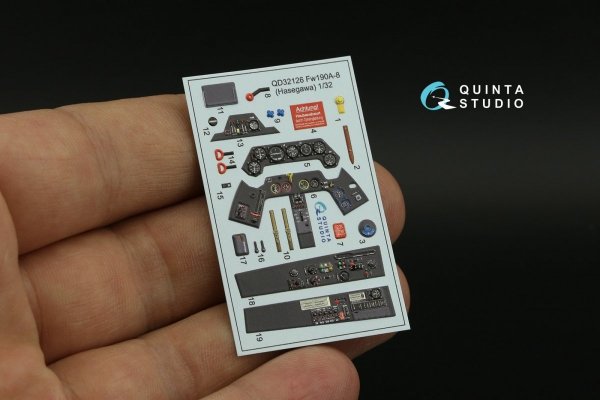 Quinta Studio QD32126 FW 190A-8 3D-Printed &amp; coloured Interior on decal paper (Hasegawa) 1/32