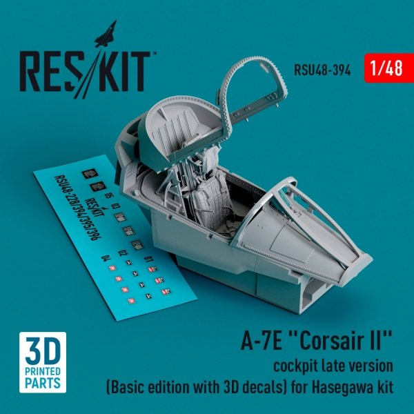 RESKIT RSU48-0394 A-7E &quot;Corsair II&quot; cockpit late version (Basic edition with 3D decals) for Hasegawa kit (3D Printed) 1/48