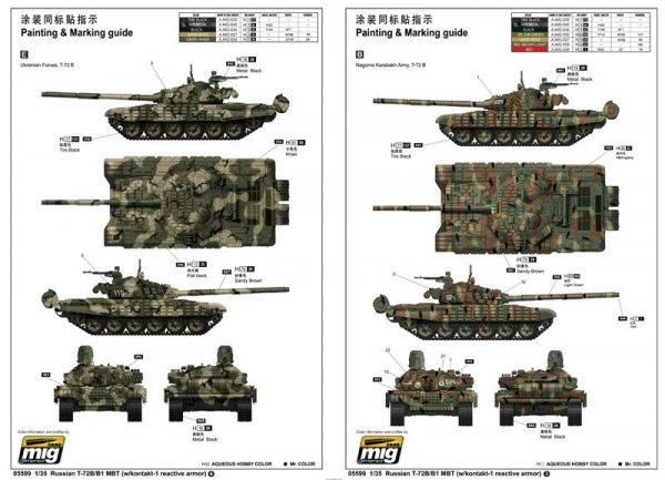 Trumpeter 05599 Russian T-72B/B1 MBT (w/kontakt-1 reactive armor) (1:35)