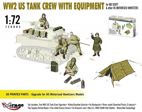 Mirage Hobby 720003 WW2 US Tank Crew With Equipment For M8 Scott And Other US Motorised Howitzers 1/72