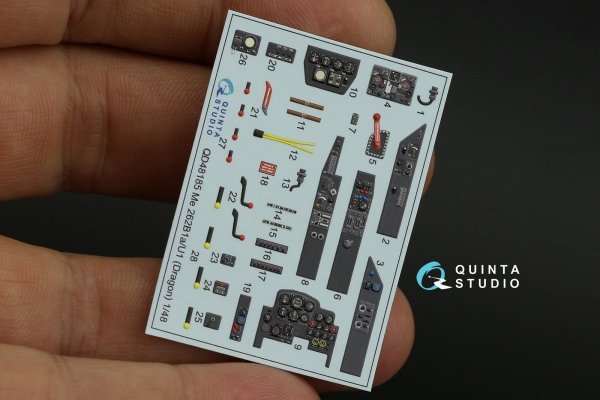 Quinta Studio QD48185 Me 262B-1a/U1 3D-Printed &amp; coloured Interior on decal paper (for Dragon ) 1/48