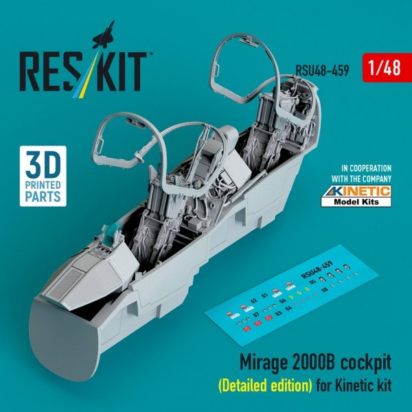 RESKIT RSU48-0459 Mirage 2000B cockpit (Detailed edition) for Kinetic kit (3D Printed) (1/48)