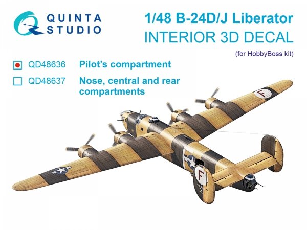 Quinta Studio QD48636 B-24D/B-24J Liberator. Pilot's compartment. 3D-Printed &amp; coloured Interior on decal paper ( HobbyBoss ) 1/48