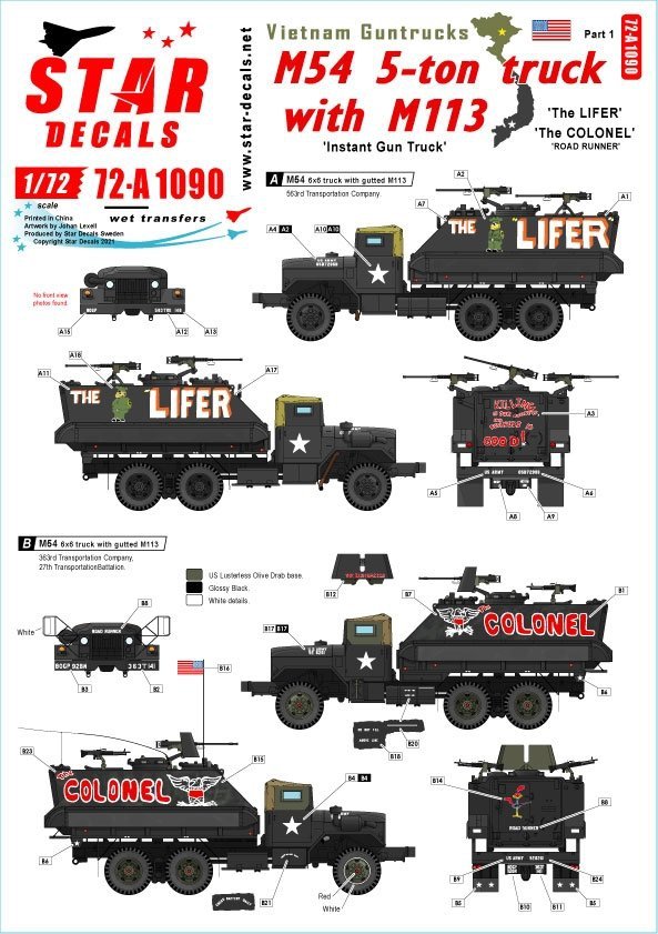 Star Decals 72-A1090 Vietnam Guntrucks. Instant Guntrucks - M54 5-ton truck with M113 APC 1/72