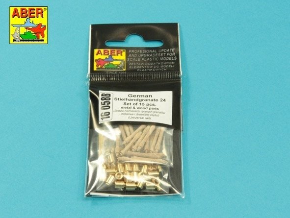Aber 16058B Set of German hand grenades - metal and wooden parts x15 pcs 1/16
