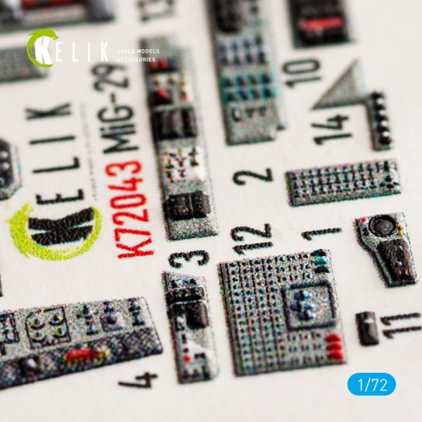 KELIK K72043 MIG-29 FULCRUM-A 9-12 INTERIOR 3D DECALS FOR GWH KIT 1/72