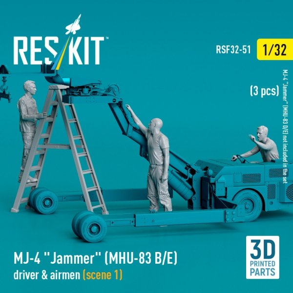 RESKIT RSF32-0051 MJ-4 "Jammer" (MHU-83 B/E) driver &amp; airmen (scene 1) (3 pcs) (3D Printed) (1/32)