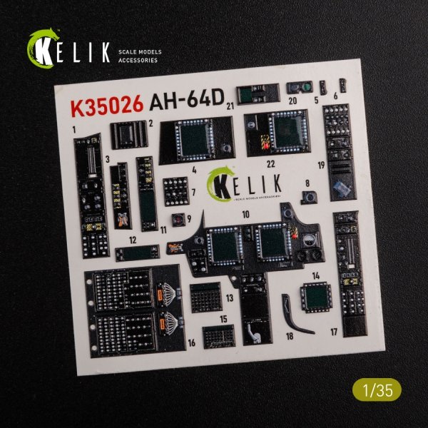 KELIK K35026 AH-64D Apache interior 3D decals for Meng kit 1/35