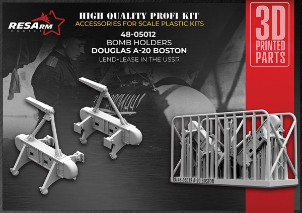 RESArm 48-05012 Douglas A-20 -  Bomb holders - BOSTON PILON USSR (3D resin printing) 1/48